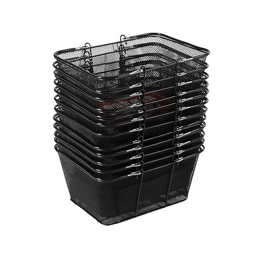 12Pcs Metal Shopping Baskets, Stackable Shopping Cart with Handles, Portable Grocery Basket for Supermarket, Store, Home Storage, Black