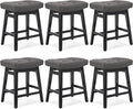 Counter Height Bar Stools Set of 6 for Kitchen Counter Farmhouse Modern Barstools with Faux Leather Upholstered Backless Seat and Solid Wood Legs 24 inch Bar Chairs, Grey + Black