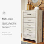Signature Design by Ashley Bellaby Vintage Farmhouse 5 Drawer Chest of Drawers, Whitewash