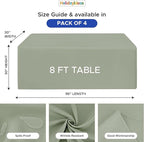 HolidayIdeas Fitted Tablecloths for 8 Foot Rectangle Table, Wrinkle Resistant Washable Table Cover 30x96 Inch for Vendor Booth Display, Banquet, Trade Show, Sage Green, 4 Pcs