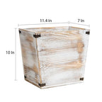 VERGOODR Grey Farmhouse Style Torched Wood Trash Can Waste Bin with Decorative Metal Brackets Trash Can for Bedroom,Living Room, Bathroom & Office (Washed White)
