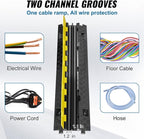 VEVOR Cable Protector Ramp, 2 Channel, 22000 lbs/axle Capacity Heavy Duty TPU Wire Cord Cover Ramp Hose Protector Driveway, Traffic Speed Bump w/TPR Flip-Open Top Cover, for Indoor & Outdoor