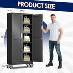 71" H Metal Garage Storage Cabinet, Rolling Tool Cabinet with 2 Doors and Wheels, Locker Steel Cabinet with 4 Adjustable Shelves, Organization Cabinet for Garage,Office,Home,Gym,School（Black）