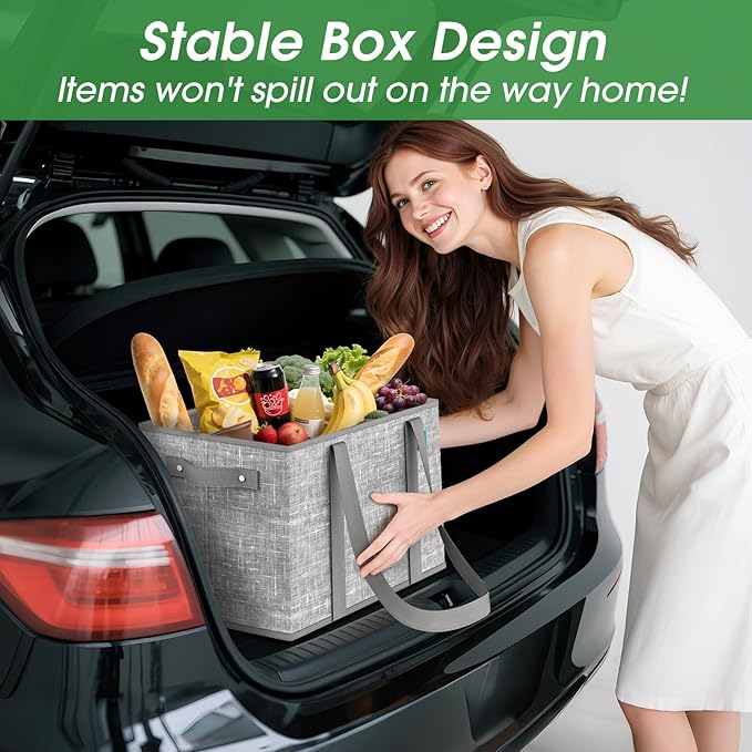Fab totes Reusable Grocery Bags, Large Foldable Shopping Tote Bags with Reinforced Handles & Hard Bottom,Water Resistant Grocery Bags for kitchen,Picnic,6 Pack, Grey