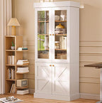 Vyre 71" Tall Farmhouse Bookshelves with Glass Doors, Set of 2 – Large Modular Bookcase with Adjustable Shelves, Storage Cabinet for Living Room, Kitchen, Home Office, White