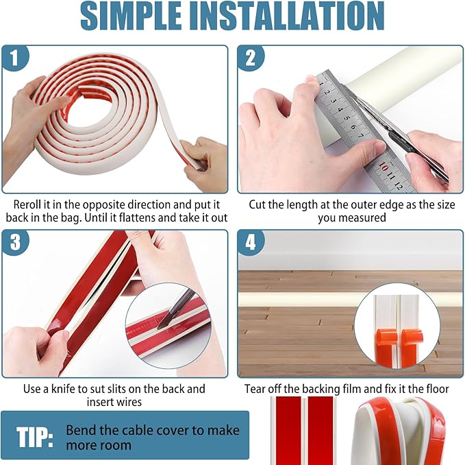 Floor Cord Covers for Wires 3.3FT Cable Hider Wire Cover Self Adhesive Cord Hider Floor for Offices, Homes, Workshops, Warehouses Cable Cavity 0.39" W x 0.27" H