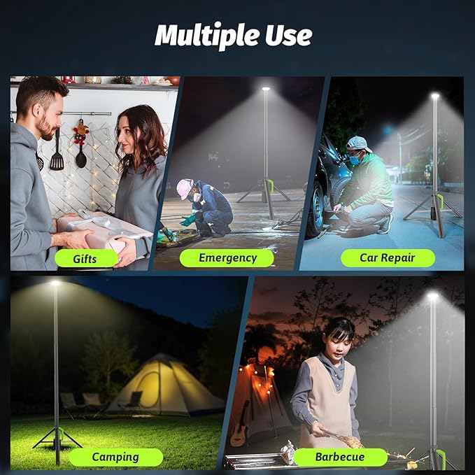 Camping Light with Stand, 8.4 FT Rechargeable Work Light, 6000mAh 3000/4000/6500K Dimmable Portable LED Work Light 3000LM for Outdoor,Sports, Emergency, Gift(Remote and Carrying Bag Included)
