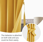 JIUZHEN Blackout Curtains for Bedroom - Thermal Insulated Room Darkening Noise Reducing, 52 x 63 Inch Length Curtains for Living Room, Set of 2 Panels with Tiebacks, Mustard Yellow