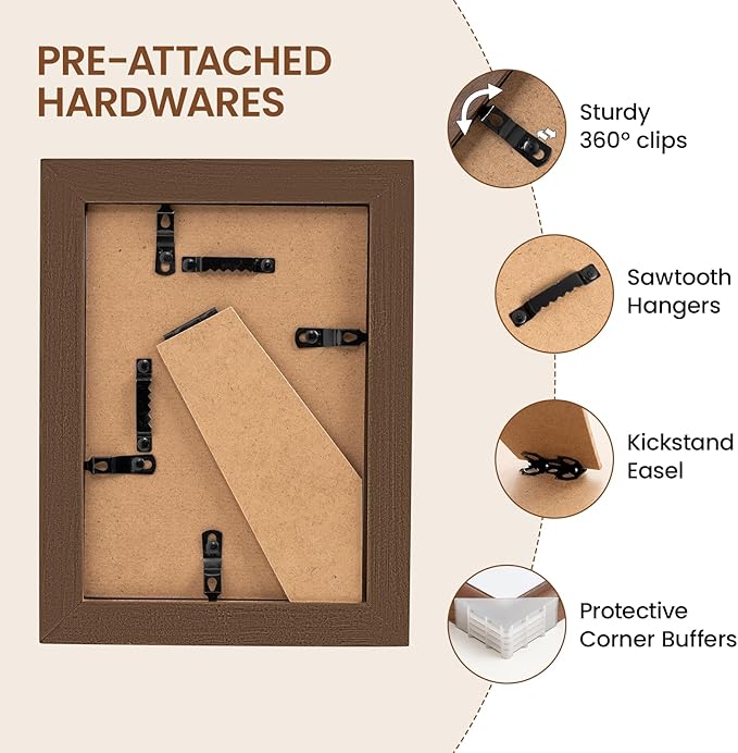 Natural Walnut 5x7 Picture Frames Mat to 4x6 Picture Display,Original Wood Handcrafted Photo Frame,Wooden Frame 5x7 with Tempered Glass Graduation Family Wedding Pictures Tabletop & Wall Decor
