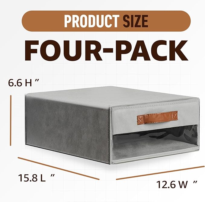 Closet Organizers and Storage Bins, Stackable Storage Drawers, Fabric Organizer Bins with Drawers,Stackable Closet Bins with Clear Window for Bedroom, Shelf,Room15.7"x 12.6"x 6.7"(Grey)