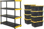 CX Black & Yellow, Shelving Unit and Heavy Duty Storage Containers, Extremely Durable (Shelf + 27 Gallon Container (8-Pack)), for Garage, Warehouse & Seasonal Storage