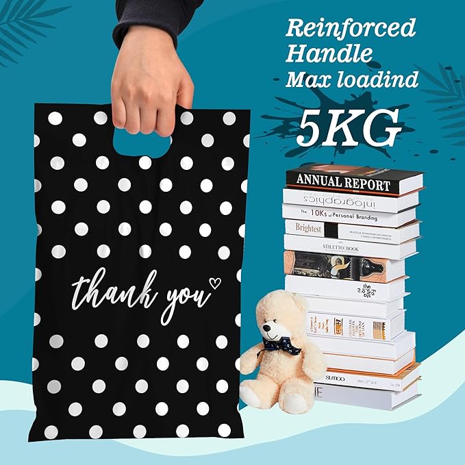 JinRuiKJ Poly Mailers with Handle 14.5x19 Inch 50 Pcs, Easy to Carry Packaging Bags for Small Business, Thank You Shipping Bags with Self Adhesive Strip, Tearproof and Waterproof - White Polka Dot