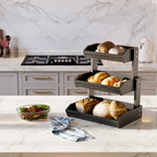 HOLANA Acacia 3 Tier Fruit Basket for Counter – Wooden Fruit Bowl for Kitchen Counter Organizer, Produce Storage Wooden Basket, Snack Organizer for Countertop & Kitchen Counter Storage (Black)