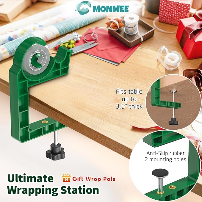 Tabletop Gift Wrapping Tool with Tape Dispenser–2 Pack Adjustable Wrapping Paper Table Clamps with 2 Tapes–Perfect for Christmas, Holidays, and Crafting