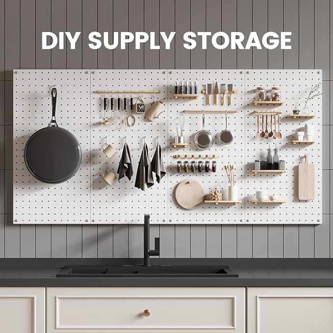 Pegboard, Metal Peg Board, Pegboards Wall Organizer with 57 Pcs Hooks, Sturdy Peg Board for Garage Tool Organization, Home & Office Wall Decoration (White, 3 Pack)