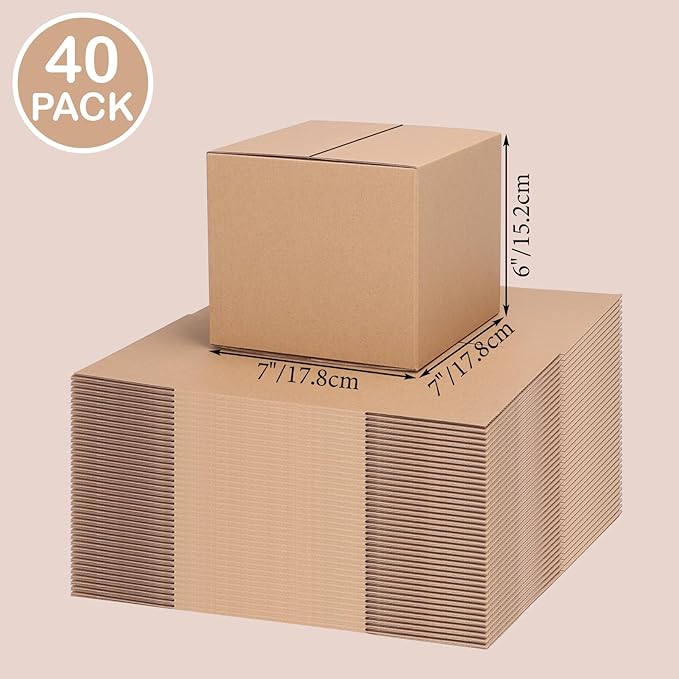 EdenseeLake 40 Pack 7x7x6 inches Shipping Boxes Small Cardboard Boxes for Packing, Moving, Mailing, Brown
