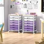 Rolling Cart with Drawers,Utility Cart with 6 Drawers,Rolling Storage Cart with Drawers and Wooden Tabletop & Lockable Wheel,Purple