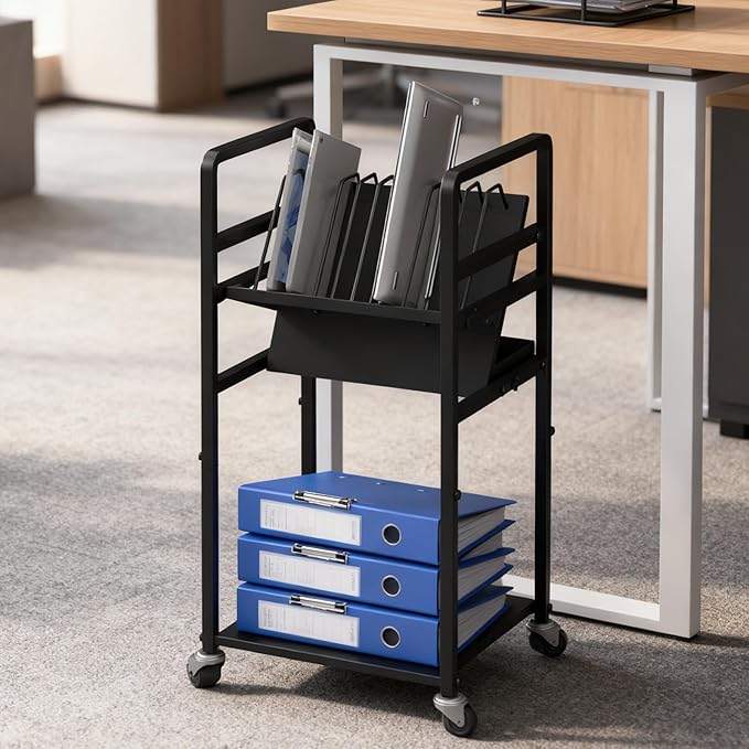 Metal Laptop Charging Station with Wheels, 12 Device Mobile Charging Cart for Laptops, Computers, Tablets and Chromebooks, Storage Rack for Office and Classroom