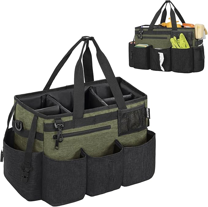 Wearable Cleaning Caddy Bag for Cleaning Supplies,Large Capacity Cleaning Organizer Green