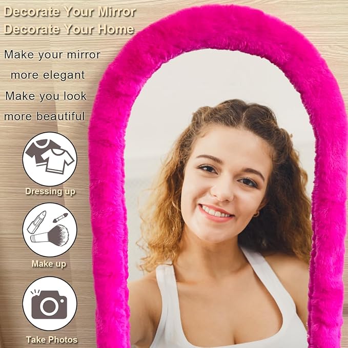 Fluffy Mirror Cover - 64"x21" Full Length Stretch Universal Ultra Soft Non-Slip Cover Warm Home Decor for Bedroom Cloakroom, Gift for Girls