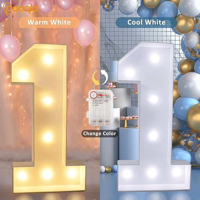 Pooqla 3FT Light Up Numbers, LED Giant Lighted Marquee Numbers, Mosaic Numbers for Balloons for 10th Birthday Decoration Anniversary Wedding Party Decor, Pre-Cut Frame Large Number 0