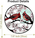 Stained Glass Window Hanging, Cardinal Sun Catcher Glass Panel with Metal Chain, 7.88’’ Indoor/Outdoor Art Decor for Home Garden, Women, Birthday, Christmas, Mother's Day