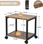 Under Desk Printer Stand - 2-Tier Industrial Mobile Printer Table with Storage Shelf, Heavy Duty Wood Rolling Printer Cart with Wheels for Home and Office,Rustic Brown