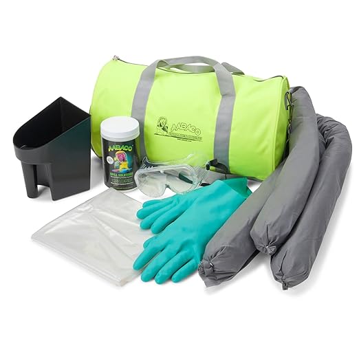 AABACO Portable Spill KIT – Universal Spill Kits for Chemical Or Oil Cleanup - in High Visibility Yellow Duffel Bag – Absorbent Socks, Powder, Gloves Included. Clean Up to 40 Gallon Absorption
