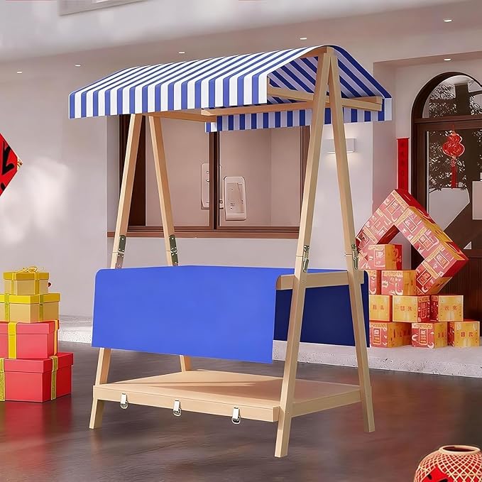 Movable Stall Display Stand, Foldable Vending Stand Kiosk Display Trolley with Canopy, Portable Food Cart, for Selling Snacks/Sweets/Toys, Multiple Colors(Blue B,110 * 190cm)