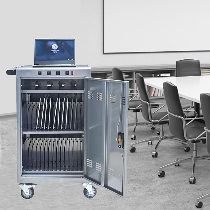 Laptop Charging Cart,35 Devices Tablet Storage Carts for pad Up to 16.3" Screen Size, Classroom Computer Mobile Charging Station for pads, Chromebooks,Laptops, Security Storage(31+4 Bay-Silver)