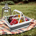 SAMMART Collapsible Basket with Handle 8L (2.1 Gallon) - Portable Outdoor Picnic Basket/Crate -Foldable Basin for Washing Dishes,Camping,Hiking (White/Steel Grey)