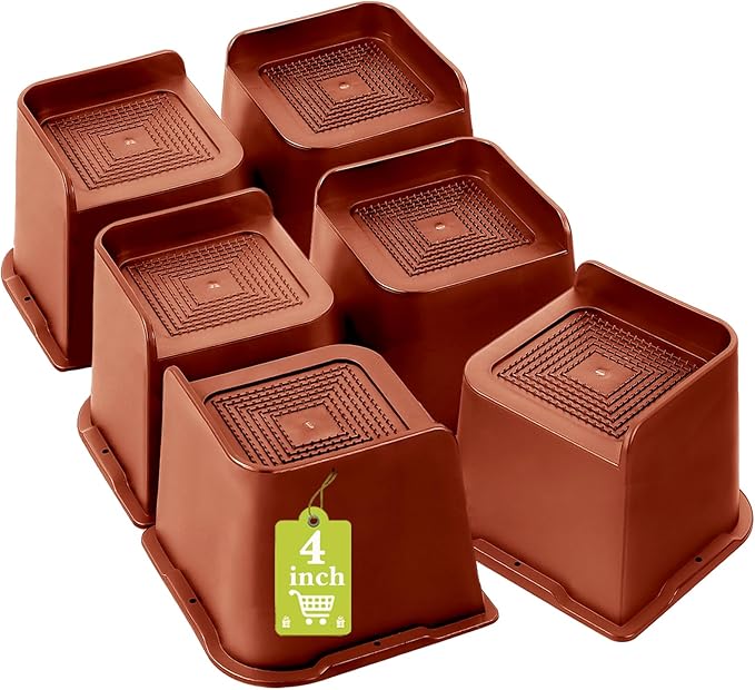 Bed Risers 1 inch, 2 inch, 3 inch, 4 inch, 6 inch, 8 inch Heavy Duty, Oversized Furniture Riser for Couch Sofa Table Chair Leg Frame Dorm, Support up to 6000 Lbs (Brown 6 Pack, 4 inch)