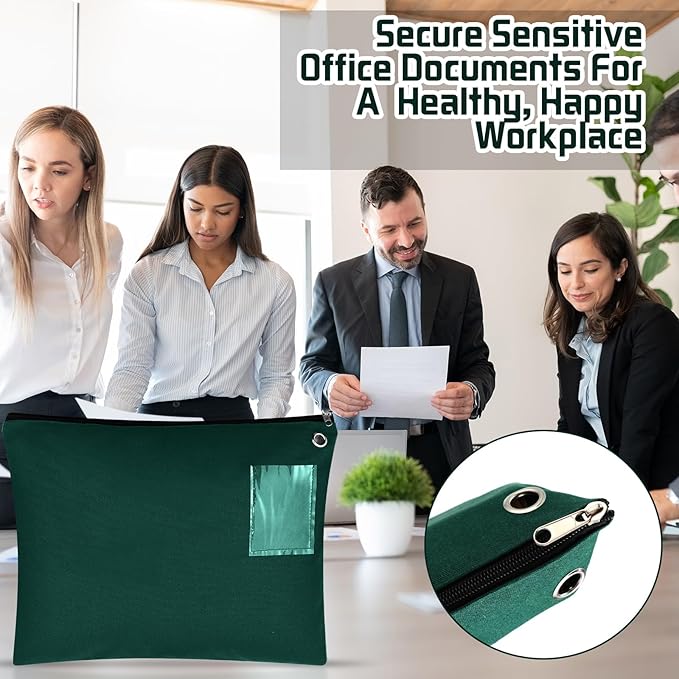 2 Pcs Interoffice Mailer Canvas Transit Sack Zipper Bag 18" x 14" Large Zipper Pouch with Grommet Interoffice Mail Bag (Green)
