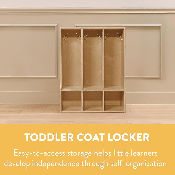Sleekline 3-Section Toddler-Sized Coat Locker with Bench, Kids Furniture, Natural