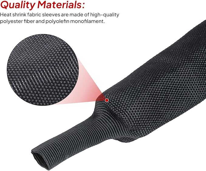 2 to 1 Heat Shrink Braided Sleeving 1/2" - 24 feet Pliable Shrinkable Fabric Sleeve for Protection Automotive/Electronics Cable/Wire/Hose/Harness