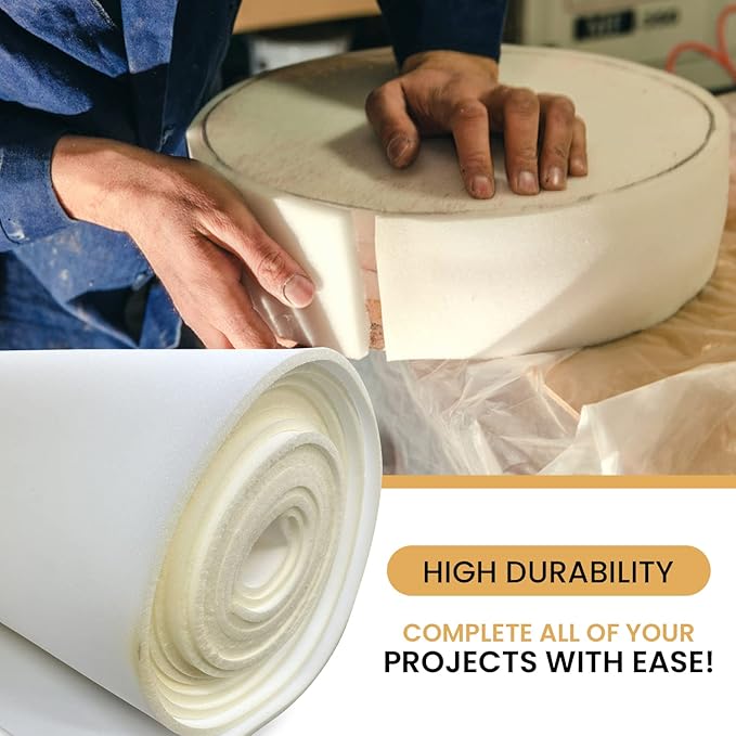 AK TRADING CO. 1/2” Thick Open Cell Upholstery Foam Padding – 56” Wide – by The Yard – Soft, High-Quality Upholstery, Crafts & DIY Projects Foam