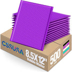 GSSUSA Purple Bubble Mailers 8.5X12 Inches 500 Pack, Padded Poly Bubble Mailer, Large padded Envelopes Strong Adhesion Bubble Envelopes,Self-Seal Mailing Envelopes for Small Business,Package Supplies