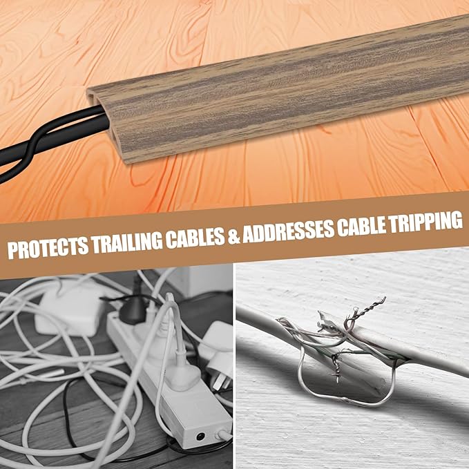 Floor Cord Cover Self Adhesive Cord Hider,10FT Cable Management, Extension Strip Protector for Wires, Prevent Cable Trips for Offices, Gyms, Exhibitions Cavity:0.3"(W) x0.28(H) Woodsmokedbrown