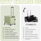 Heavy Duty Rolling Cart for Stairs：Collapsible Utility Crate with Wheels & Handle Foldable Tote Box for Toolbox Trade Show Supplies Teachers TODAYGO Mobile Storage Cart with Lid