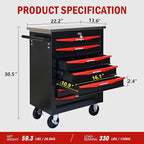 7 Drawers Tool Cart on Wheels with Stainless Steel Worktop, Heavy Duty Mobile Rolling Drawer Tool Chest with Locking Wheels & Lockable Drawers, Garage Tool Storage Cabinet (Black, 7 Drawers)