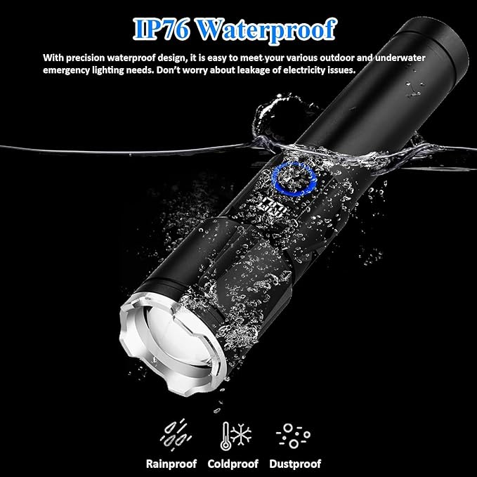 Magnetic Flashlights High Lumens Rechargeable 2 Packs, 990,000L High Lumens Super Bright LED Tactical Handheld Flash Light with 5 Modes, USB C, Zoomable Beam, Digital Power Display, IP76 Waterproof