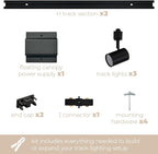 Amped Collection 3-Light 48in Field Cuttable LED Track Lighting Kit with 3 LED 5-CCT Selectable Track Heads, 4ft Track, End Caps, Floating Feed in Black Finish