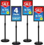4 Pack Sign Holder Stands - 11 x17 inch Standing Sign Stand, Adjustable Poster Sign Holder Pedestal Floor Sign Stand, Aluminum Snap Open Frame for Vertical & Horizontal View Sign Stand, Black