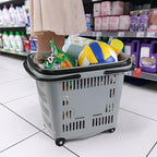 Teyyvn 4 PCS 50L Plastic Rolling Shopping Basket with Handle, Rolling Shopping Basket for Supermarkets and Retail Stores, Grey