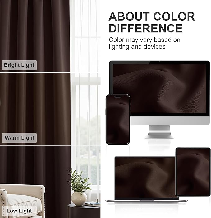 PONY DANCE RV Curtain Panels - Blackout Window Drapes Room Darkening Short Curtains Home Decoration Window Coverings with Rod Pocket, W 42 x L 45 inches, Chocolate Brown, 2 PCs