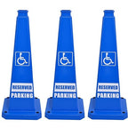 OrangeStar 3-Pack 28" Reserved Parking Cones, Large 4-Sided Message Safety Traffic Cones with Heavy Rubber Base for Indoor Outdoor Use, Parking Lot Control, Driveway Barriers, Blue