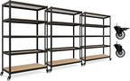 HOMEDANT House 5-Tier Metal Rolling Cart Shelf Rack Casters Heavy Duty Laminated Wheel Shelving Unit Adjustable Utility Storage Shelves Organizer Shelf Kitchen Garage (3, (L) 48.1" W, Black)