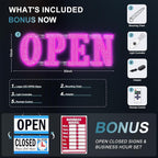 30" x 10" Large LED Open Signs with Remote Control 14 Modes Dimmable Open Sign for Business Window Stores Retail and Restaurant Pink