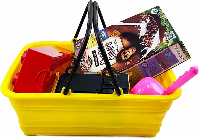 SAMMART Collapsible Basket with Handle 8L (2.1 Gallon) - Portable Outdoor Picnic Basket/Crate - Foldable Basin for Washing Dishes,Camping,Hiking (Golden Yellow + Mandrain Red (Set of 2))