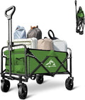 Collapsible Utility Cart Folding Wagon, 220 lbs Capacity Lightweight Rolling Cart with Quiet Wheels, Quick-Fold Design for Camping, Shopping, Ourdoor Use, Green